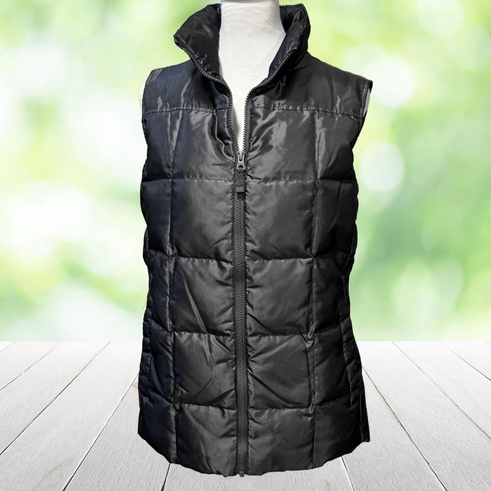 LANDS END Down Puffer Vest Full Zip Fleece Lined Pockets Outdoor Black Womens M